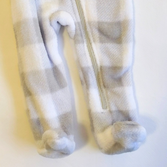 baby mode fluffy gingham fleece zipper footie sleeper pajamas 3-6 months baby - Picture 4 of 6